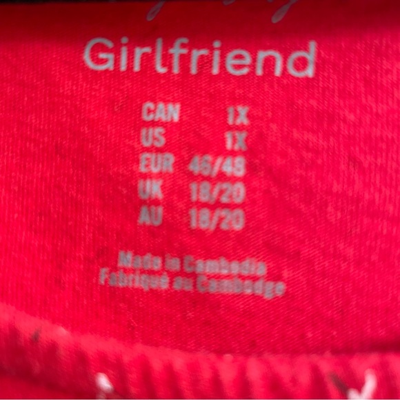 Girlfriend Plus Size 3/4 Sleeve T-shirt Red with pattern 60% Cotton 40% Viscose - Picture 3 of 12